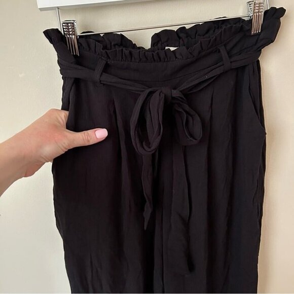 NWT Loft Beach Black Flowy Cropped Wide Leg Side Tie Pants Women’s Size XS - Picture 3 of 7